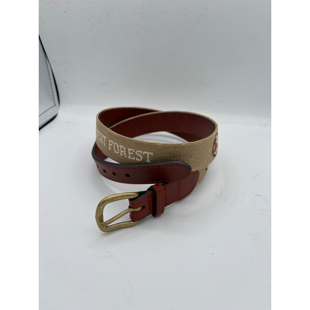 Smathers & Branson Desert Forest Golf Needlepoint Leather Belt Brown Tan Size 38